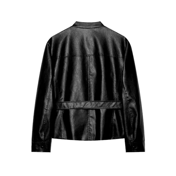 Damen Cropped Safari‑Jacke aus veganem Leder mit Bindegürtel und Epauletten Echo Archiv