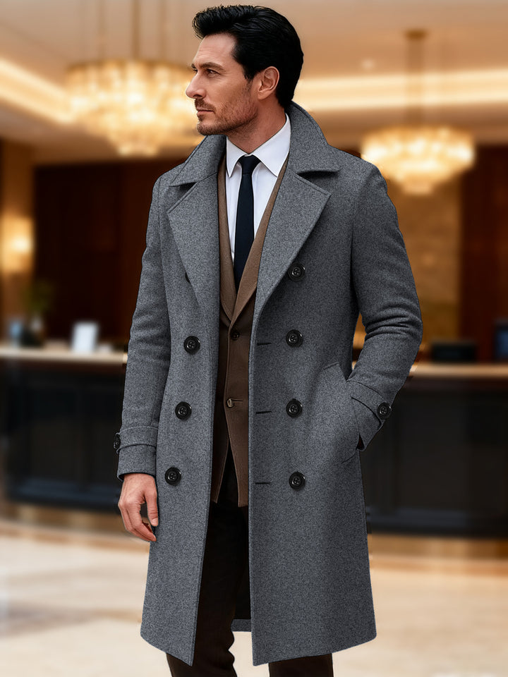 Herren eleganter doppelreihiger Wollmantel Echoarchiv