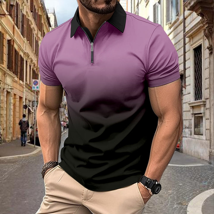Herren Kurzarm Poloshirt mit stylischem Farbverlauf und praktischem Reißverschluss Echoarchiv