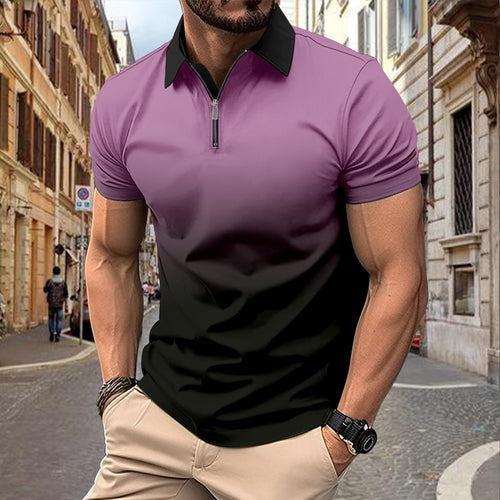 Herren Kurzarm Poloshirt mit stylischem Farbverlauf und praktischem Reißverschluss Echoarchiv