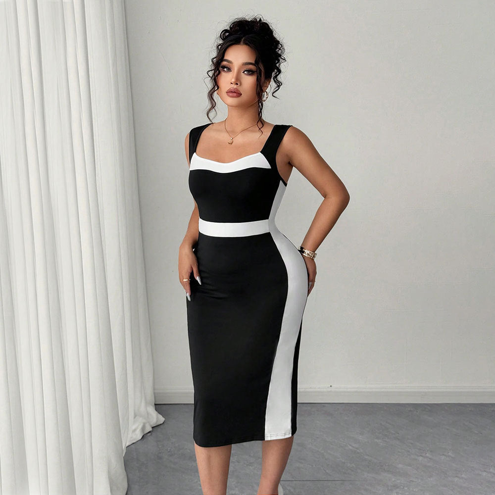Damen figurbetontes Midi-Kleid mit Kontrastdetail und schmalem Schnitt Echo Archiv