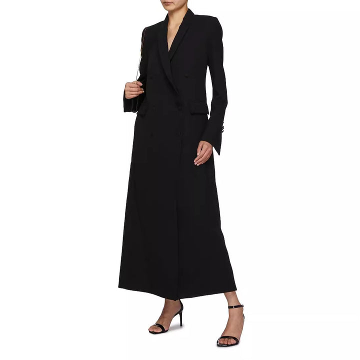 Damen Doppeltreihiger Maxi-Blazer-Mantel mit schlanker Silhouette Echoarchiv