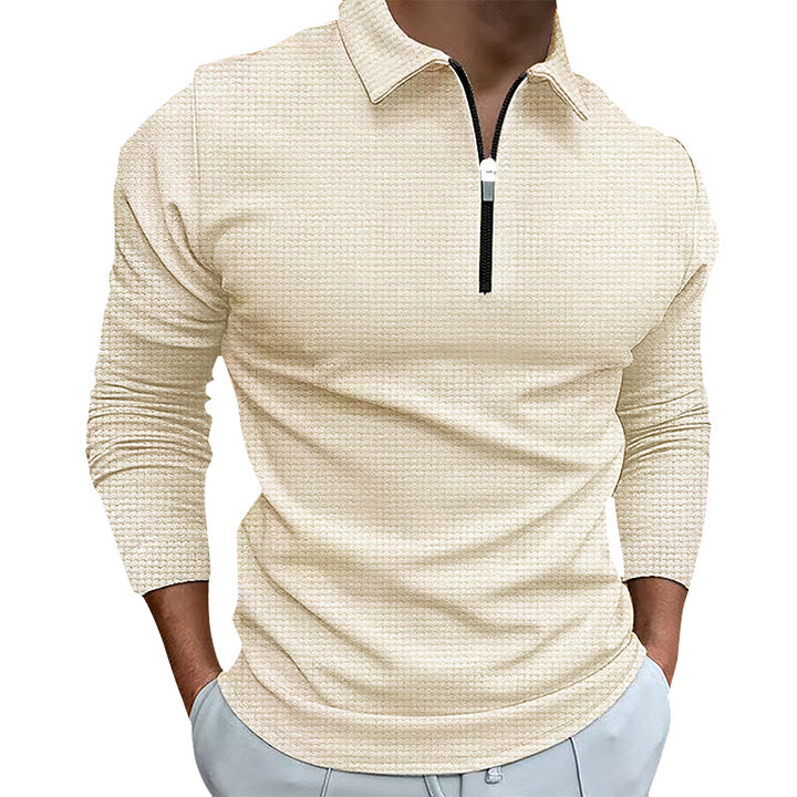 Herren strukturiertes Langarmshirt mit Reißverschluss und Stehkragen Echoarchiv