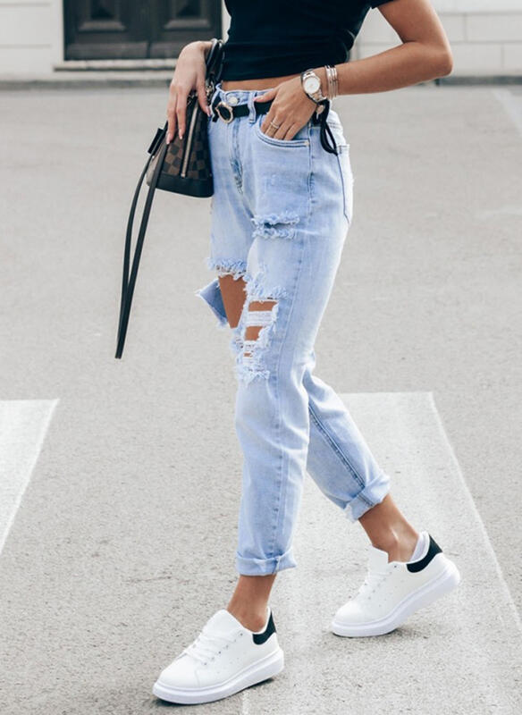 Damen Ripped Boyfriend JEchoarchivns im lässigen Vintage-Stil mit hohem Bund Echoarchiv