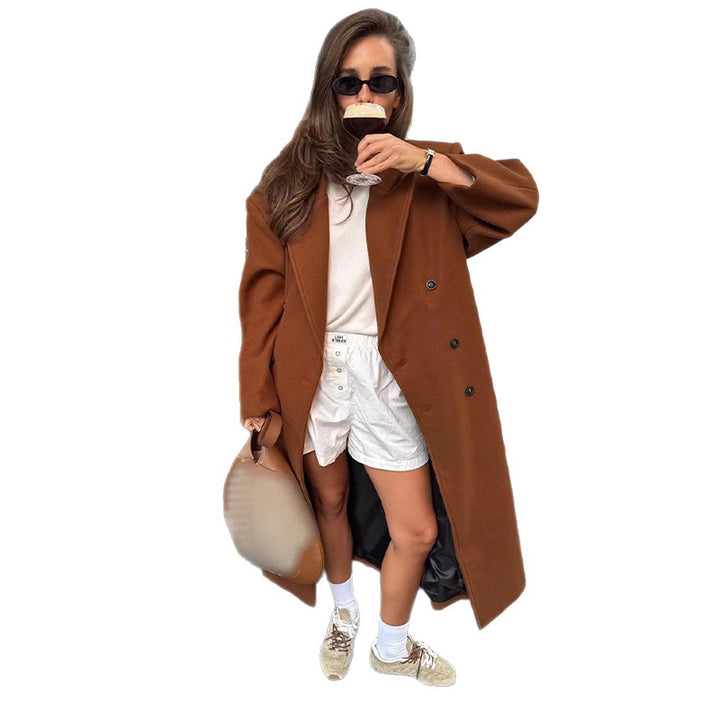 Damen Maxilanger doppeltreihiger Mantel mit Oversize-Silhouette Echoarchiv