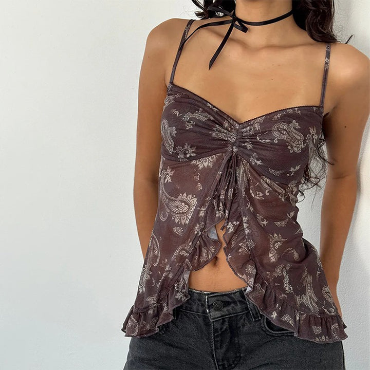 Damen Nostalgiisches Karo-Trägertop mit Rüschendetails Echo Archiv