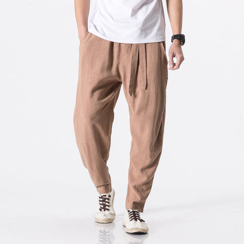 Herren nan entspannte Leinen-Baumwoll Harem-Joggerhose mit verdecktem Tunnelzug und tapered Bein Echo Archiv