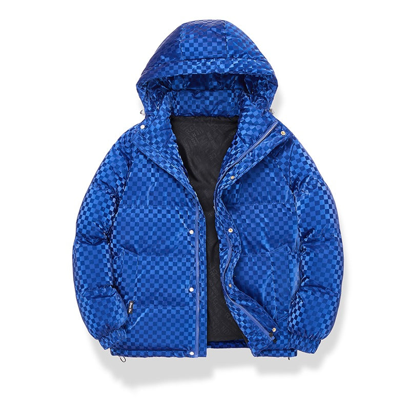 Herren Hochglänzende gesteppte Thermojacke mit Kapuze & Karo‑Struktur Echoarchiv