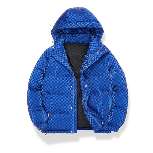 Herren Hochglänzende gesteppte Thermojacke mit Kapuze & Karo‑Struktur Echoarchiv