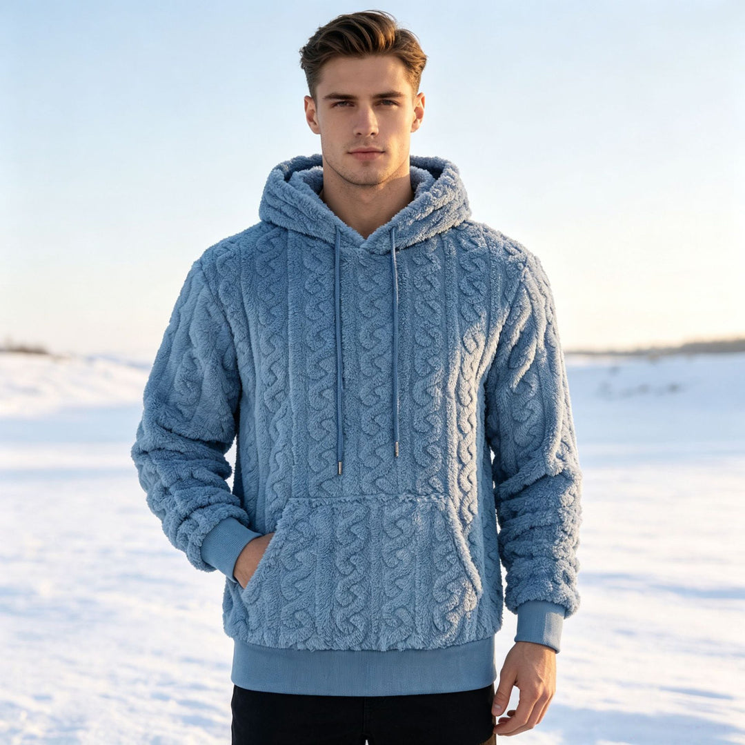 Herren Sherpa-Kapuzenpullover mit Zopfmuster, Kängurutasche und Rippbündchen Echoarchiv