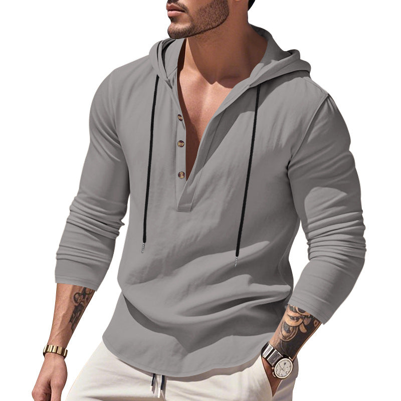 Herren lässiges Langarm-Hoodie mit Knopfleiste und Echoarchivrnem Schnitt Echoarchiv