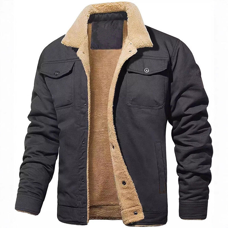 Herren Sherpa-gefütterte Canvas-Truckerjacke mit Brusttaschen Echoarchiv