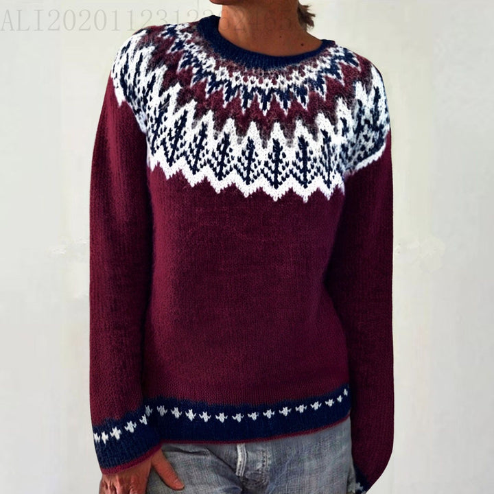 Damen nan Norwegerpullover aus Wollmix mit Rundhalsausschnitt und traditionellem Fair-Isle-Yoke Echo Archiv