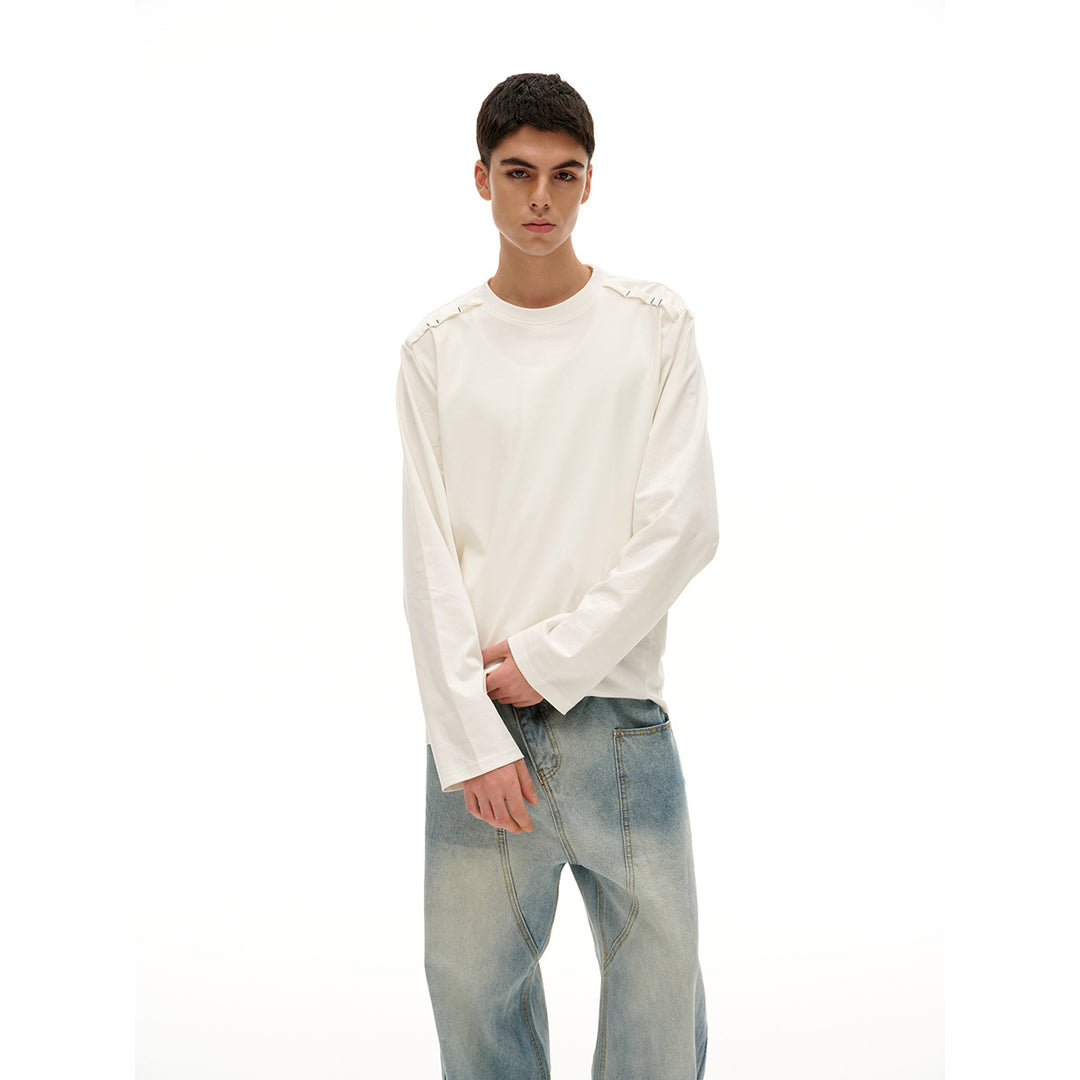 Unisex Langärmliges Oversize-T-Shirt mit Rundhals und dekorativem Schulterdetail Echoarchiv