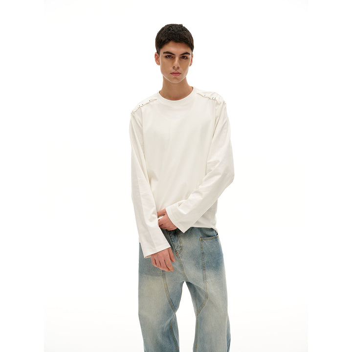 Unisex Langärmliges Oversize-T-Shirt mit Rundhals und dekorativem Schulterdetail Echoarchiv