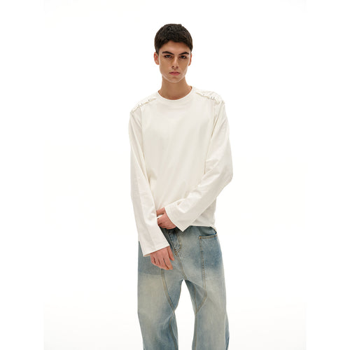 Unisex Langärmliges Oversize-T-Shirt mit Rundhals und dekorativem Schulterdetail Echoarchiv