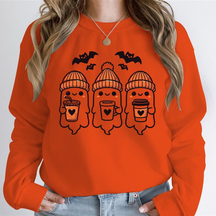 Damen nan gemütlicher Halloween Grafikpullover mit niedlichen Geist-Motiven, Rundhalsausschnitt und weichem Baumwollmix Echo Archiv
