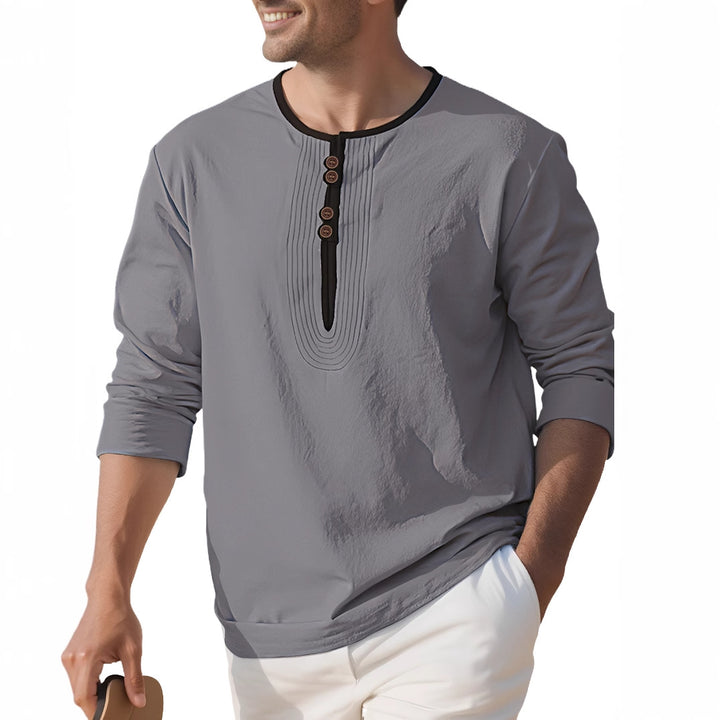 Herren nan weit geschnittenes Langarm-Kurta-Oberteil mit dekorativen Biesen und Holzknopfleiste Echo Archiv