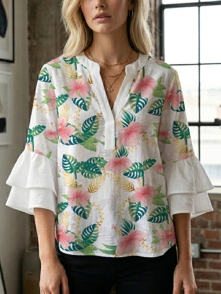 Damen Blusenshirt mit voluminösen Ärmeln und floralem Muster Echo Archiv
