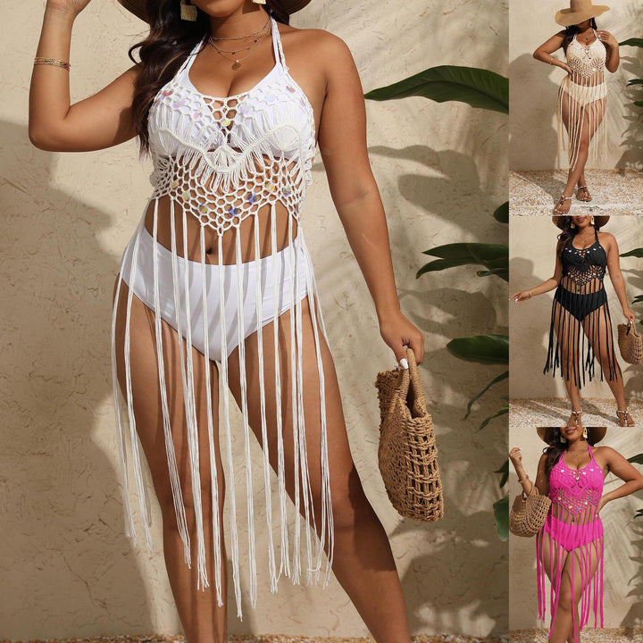 Damen gehäkeltes Bikini-Set mit fransiger Überwurf Echo Archiv
