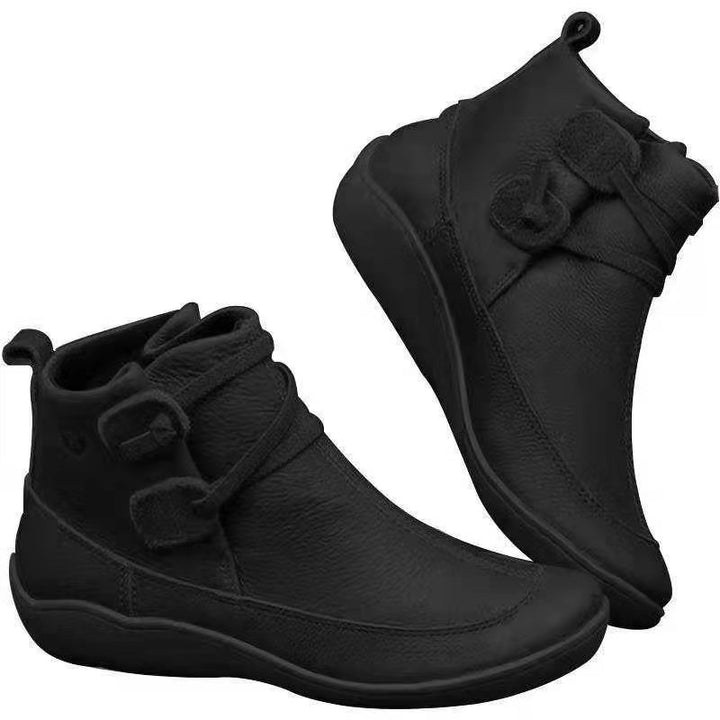 Damen nan knöchelhohe Softleder-Slipperstiefelette mit Schlaufen-Wickelriemen und ergonomischer Gummilaufsohle Echo Archiv