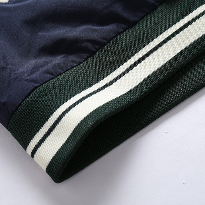 Herren Varsity-Bomberjacke im Retro-College-Stil mit kontrastärmeln und gestreiften Rippbündchen Echo Archiv