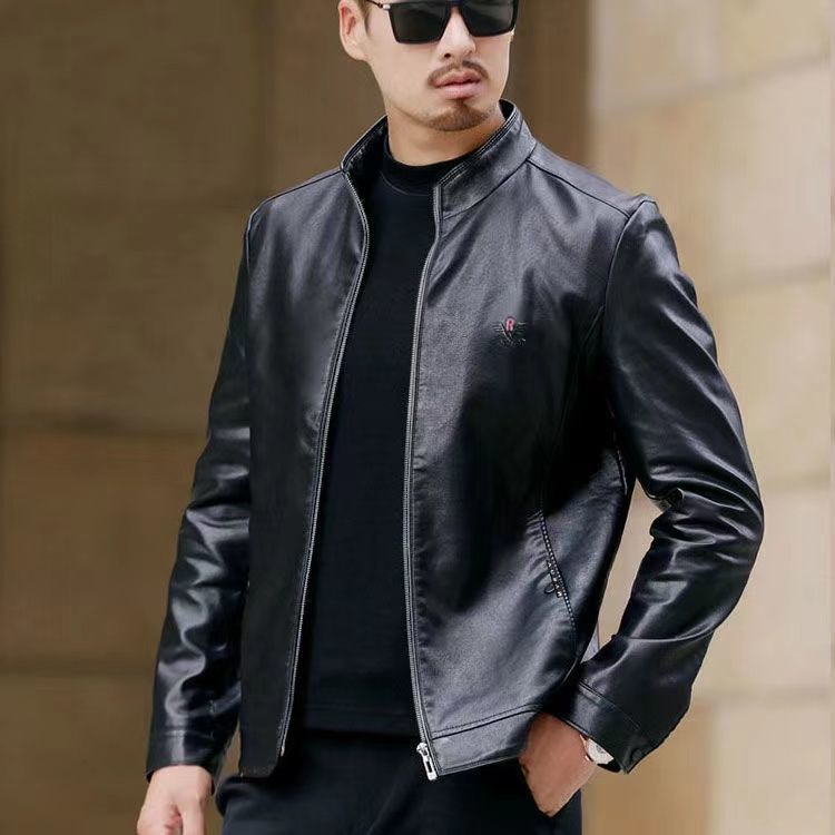 Herren elegante Kunstlederjacke mit wärmendem Kragen Echoarchiv
