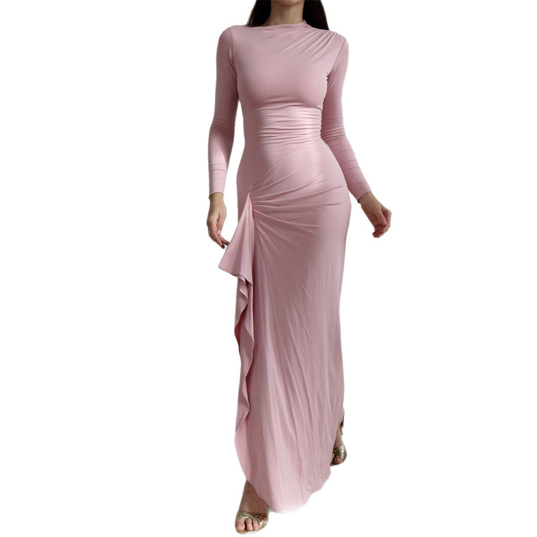 Damen nan gerafftes Maxikleid mit langen Ärmeln, taillierender Stretch-Passform und seitlichem Volant-Detail Echo Archiv