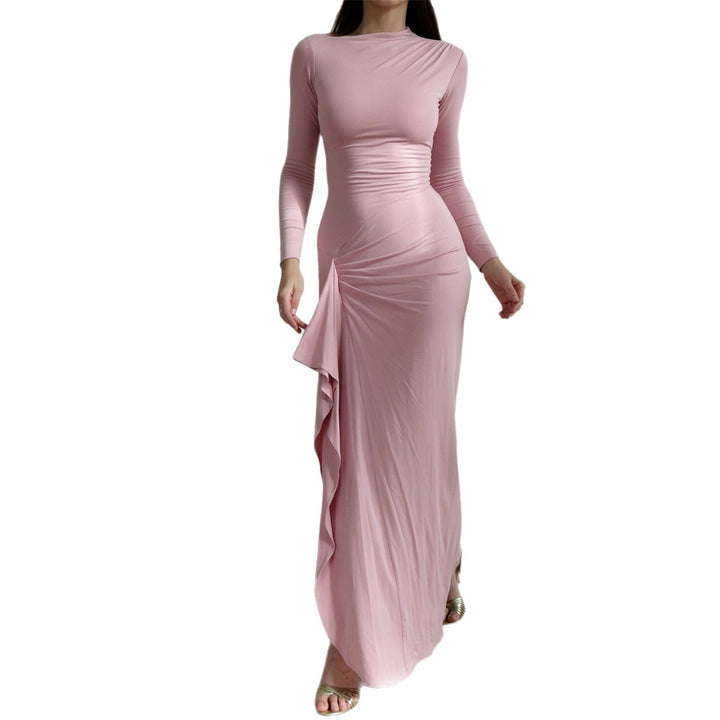 Damen nan gerafftes Maxikleid mit langen Ärmeln, taillierender Stretch-Passform und seitlichem Volant-Detail Echo Archiv