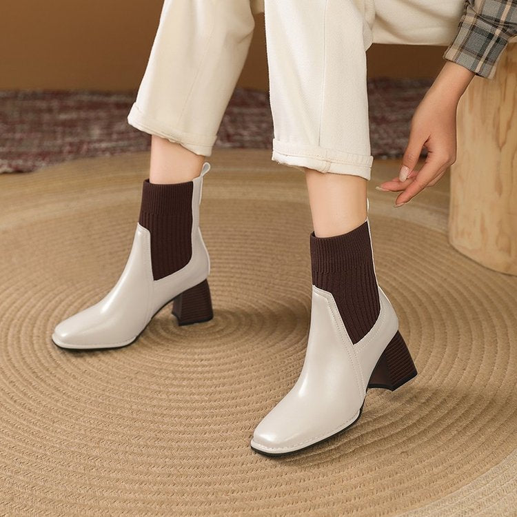 Damen Elegante Chunky Stiefeletten mit Strick-Einsatz Echo Archiv