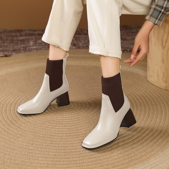 Damen Elegante Chunky Stiefeletten mit Strick-Einsatz Echo Archiv