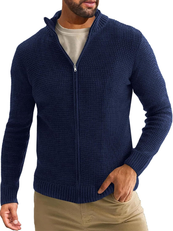 Herren Reißverschluss-Strickjacke mit Waffelstruktur und Stehkragen Echo Archiv