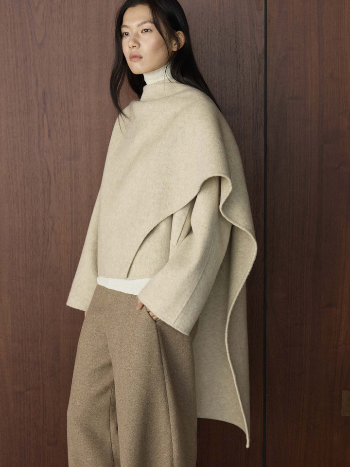 Damen Cape Mantel mit asymmetrischem Überwurf und Wollmix Echoarchiv