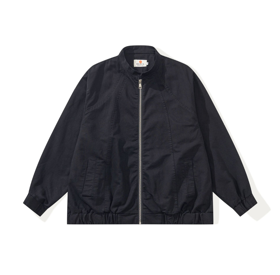 Unisex Kastig geschnittene Canvas‑Zipjacke mit Stehkragen, Tunnelzugsaum und Utility‑Taschen Echoarchiv