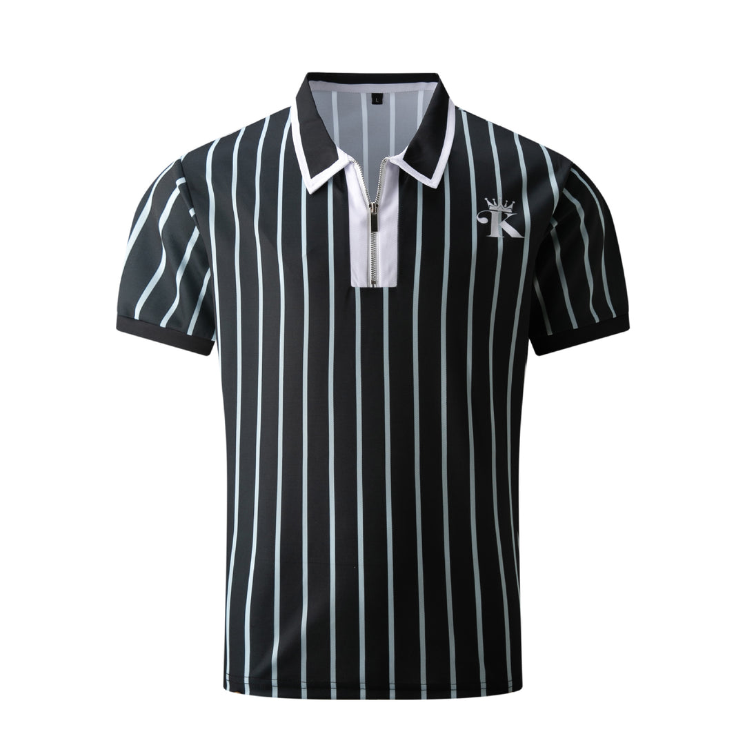 Herren Kurzarm Poloshirt mit Reißverschluss und Streifenmuster Echoarchiv