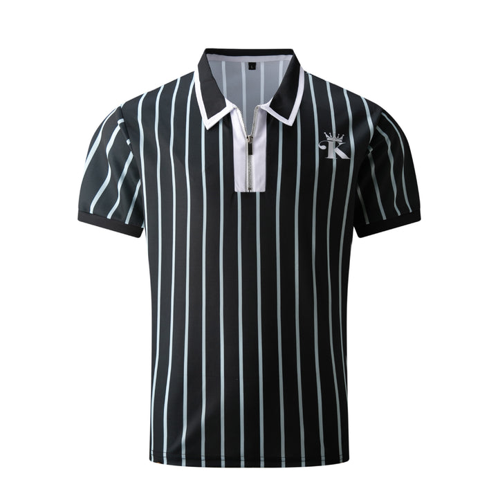 Herren Kurzarm Poloshirt mit Reißverschluss und Streifenmuster Echoarchiv