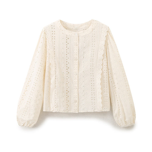 Damen Broderie Anglaise Baumwollbluse mit Rüschenbesatz und Ballonärmeln Echo Archiv