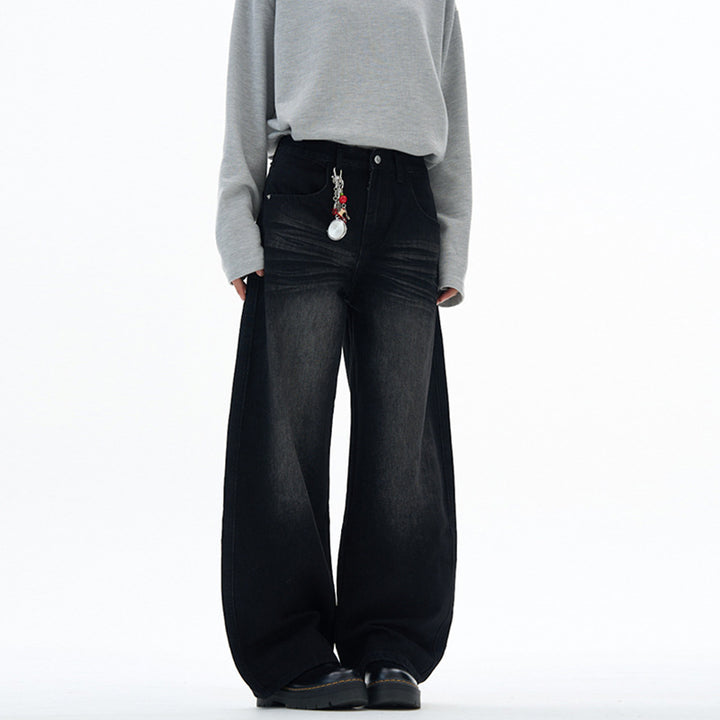 Damen extraweite hochgeschnittene Baggy-Jeans mit tiefem Schritt und Vintage‑Waschung Echo Archiv