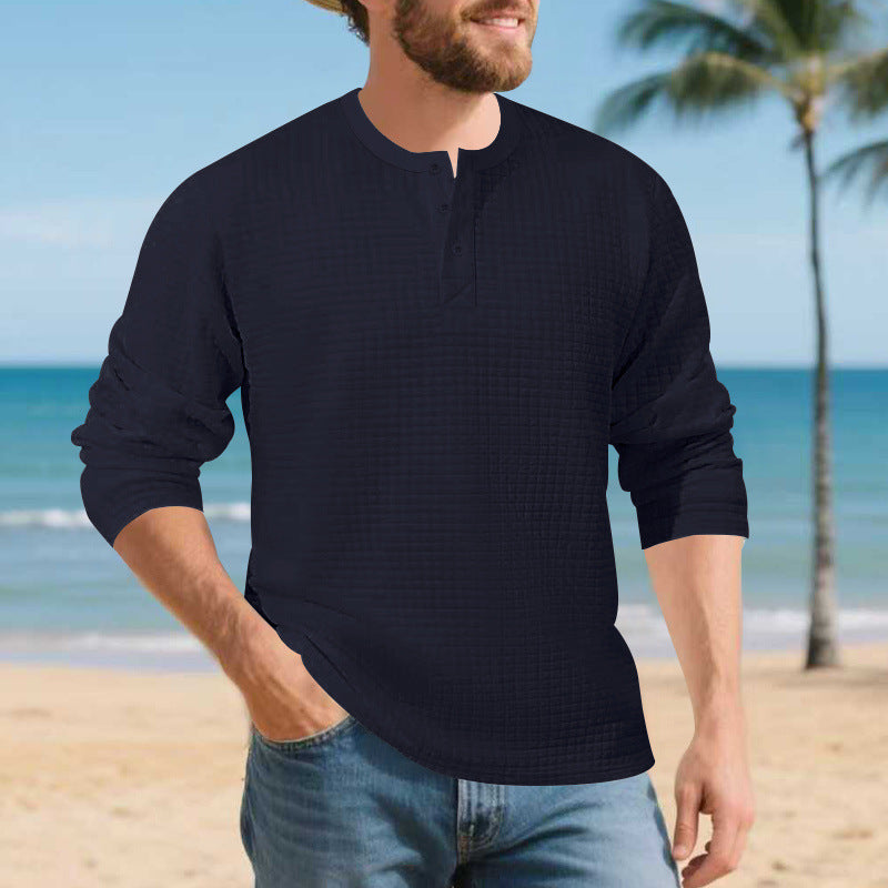 Herren Elegantes Langarmshirt mit Knopfleiste und strukturiertem Stoff Echoarchiv