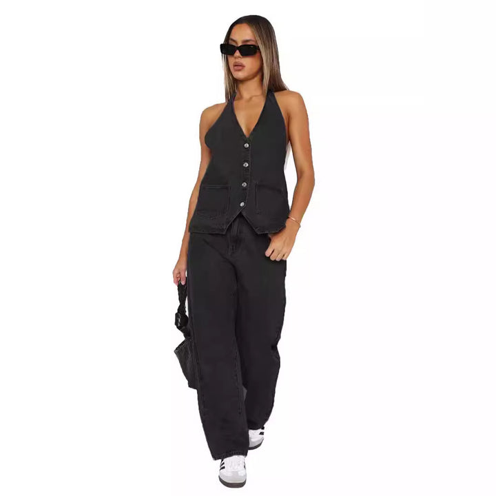 Damen Denim-Kleid mit ärmellosem Design und praktischen Taschen Echo Archiv