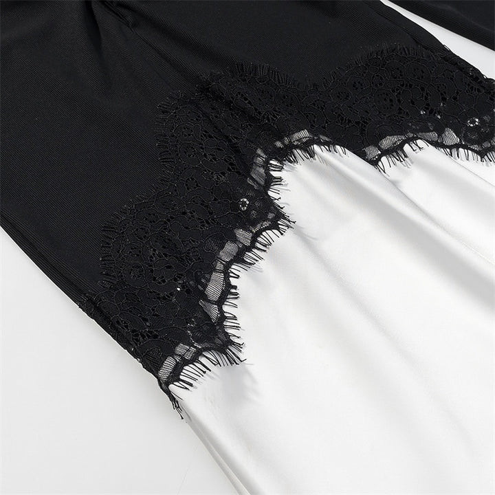 Damen Zweiton-Maxikleid mit geraffter V‑Passe, Spitzenbesatz und langen Ärmeln Echo Archiv