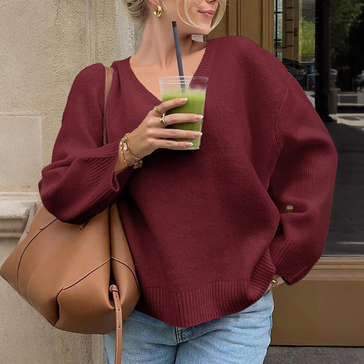 Damen nan oversized V-Ausschnitt Feinstrickpullover mit überschnittener Schulter, langen Kimonärmeln und breitem Rippbund Echo Archiv