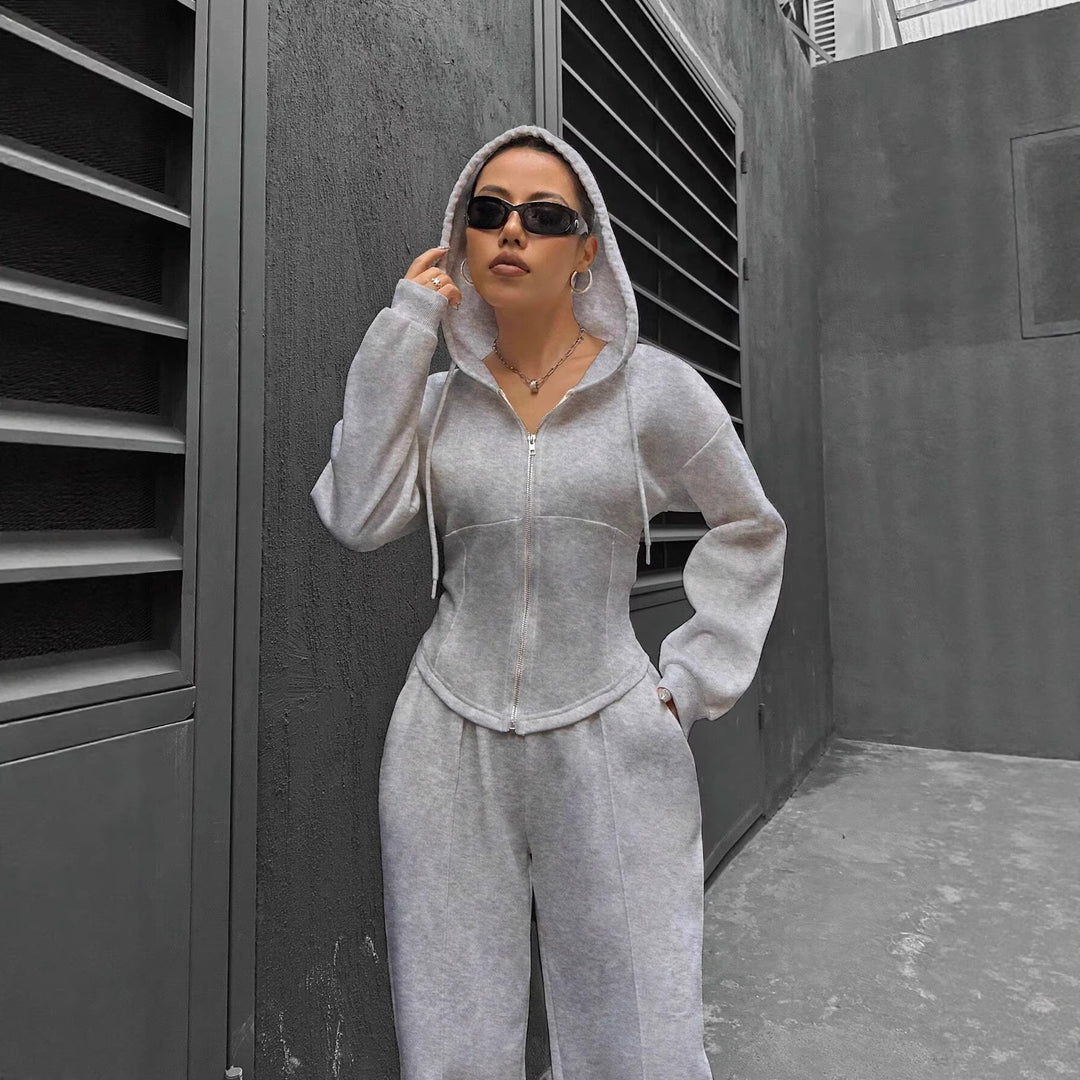 Damen Zip-Hoodie und weite Sweatpants Set mit taillierter Nahtführung Echo Archiv
