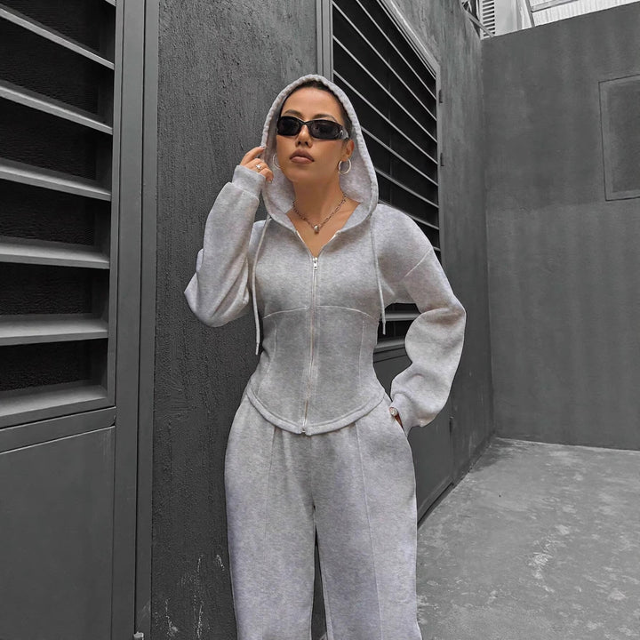 Damen Zip-Hoodie und weite Sweatpants Set mit taillierter Nahtführung Echo Archiv
