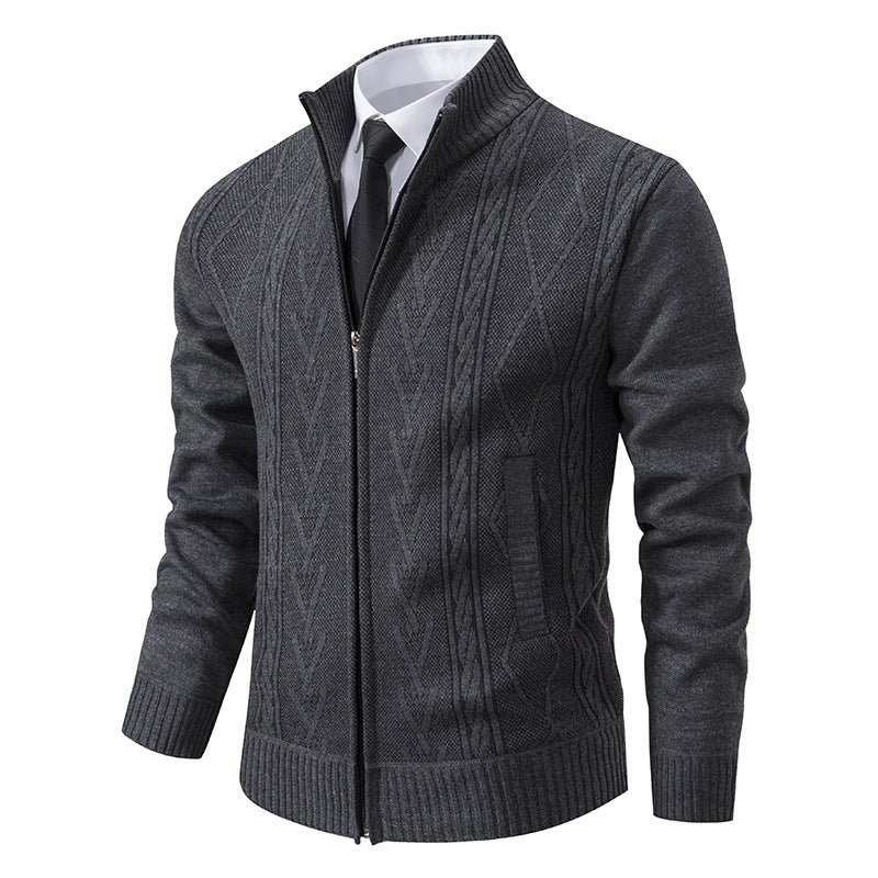 Herren nan gehobene Strickjacke mit erhabenem Zopfmuster und durchgehendem Reißverschluss Echo Archiv