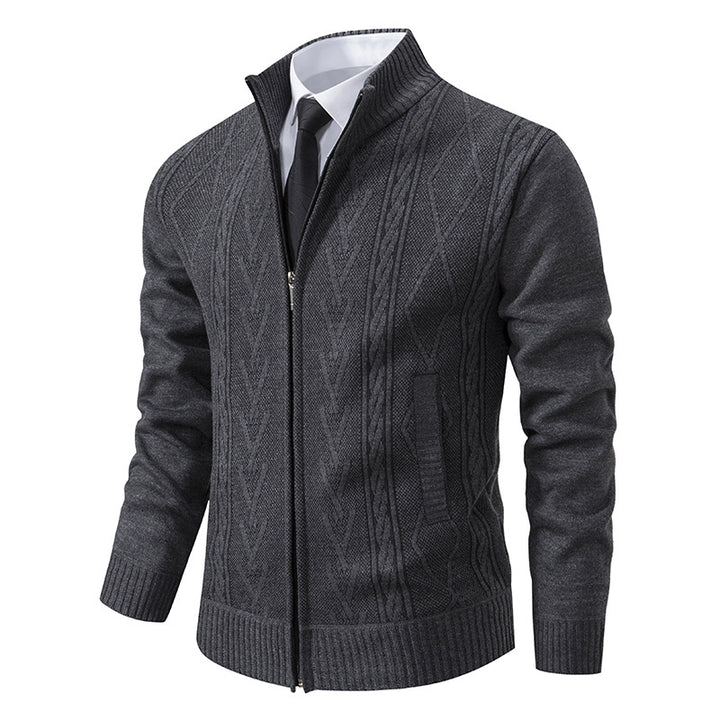 Herren nan gehobene Strickjacke mit erhabenem Zopfmuster und durchgehendem Reißverschluss Echo Archiv