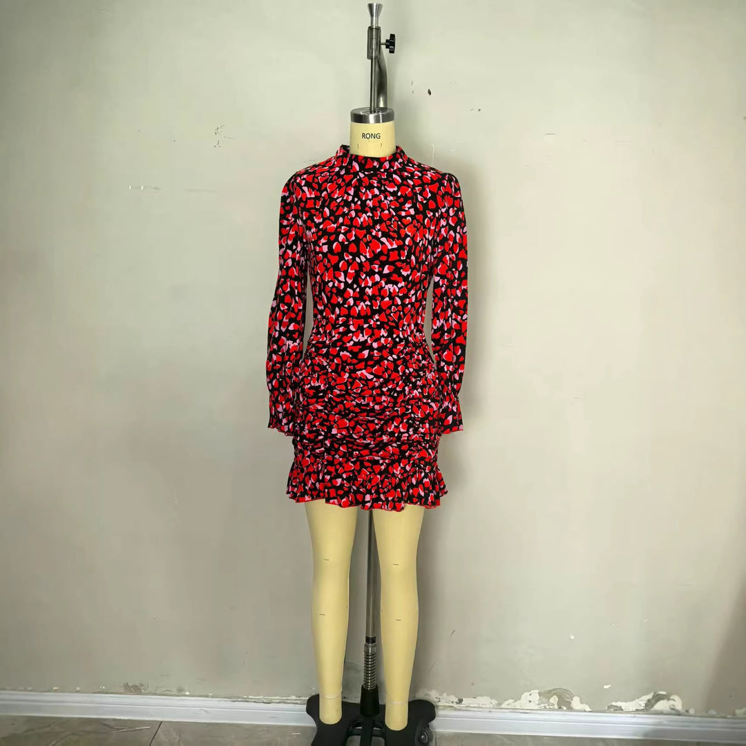 Damen elegantes Mini-Kleid mit Rüschendetails und hohem Kragen Echo Archiv