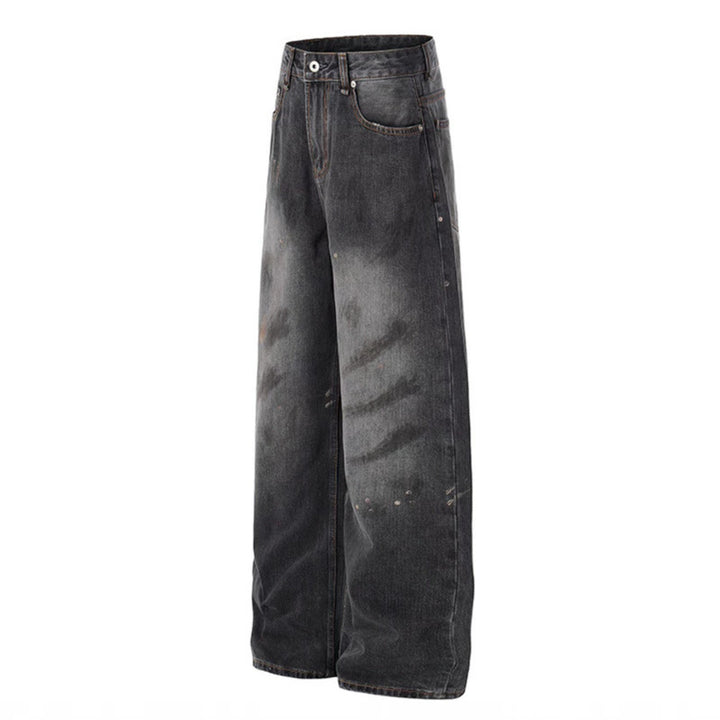 Damen Hochgeschnittene Weite Distressed-Denim Culotte-Jeans mit Paint-Splatter und Used-Effekt Echoarchiv
