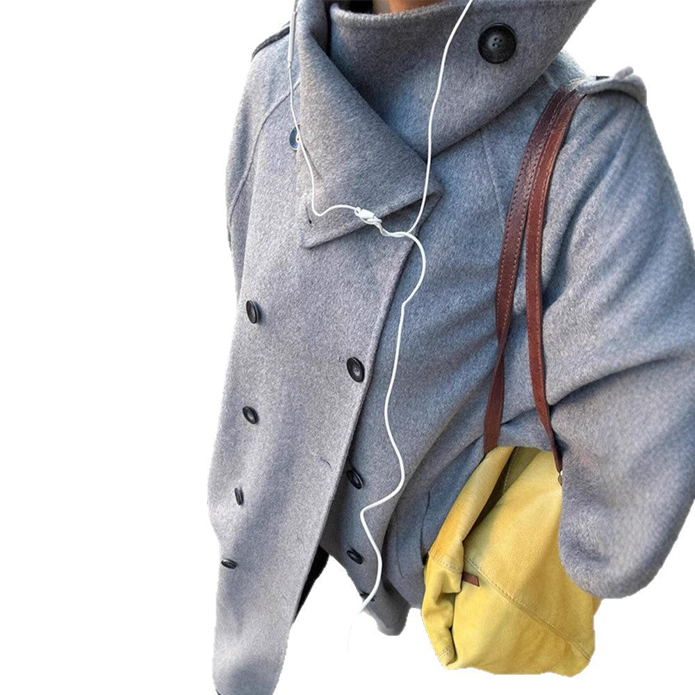 Damen Oversize Mantel aus Wollmix mit hohem Stehkragen und asymmetrischer Knopfleiste Echoarchiv