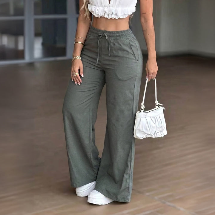 Damen nan weite High‑Waist Leinenhose mit elastischem Tunnelzugbund und Seitentaschen Echo Archiv